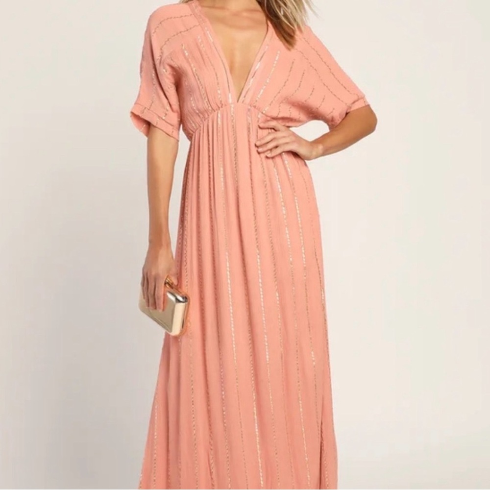 Lulu's Blush Maxi Dress with Gold Accents
